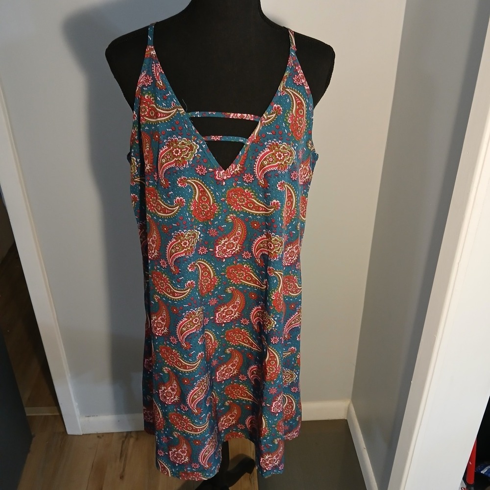 Emery Rose Slip Dress Blue Paisley Sz Xl Polyester Spaghetti Straps